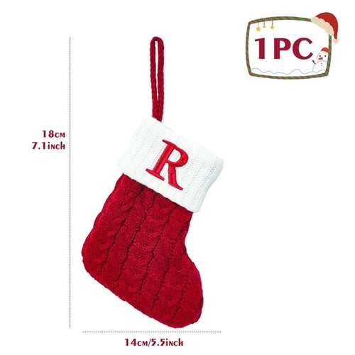 Christmas Socks Knitting Red Snowflake Alphabet Letters Christmas