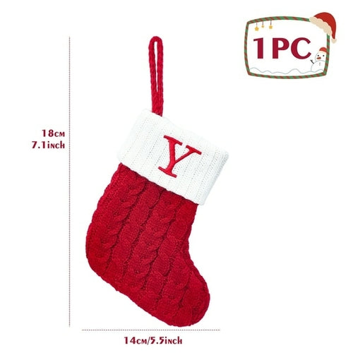 Christmas Socks Knitting Red Snowflake Alphabet Letters Christmas