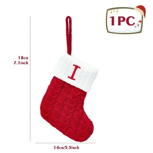 Christmas Socks Knitting Red Snowflake Alphabet Letters Christmas