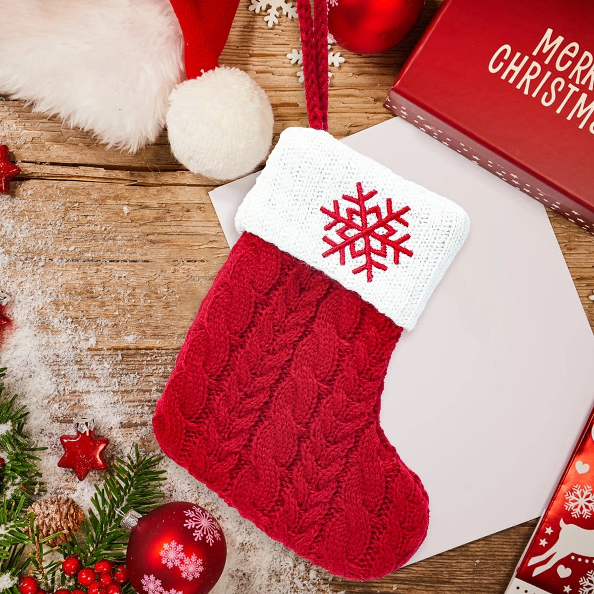 Christmas Socks Knitting Red Snowflake Alphabet Letters Christmas