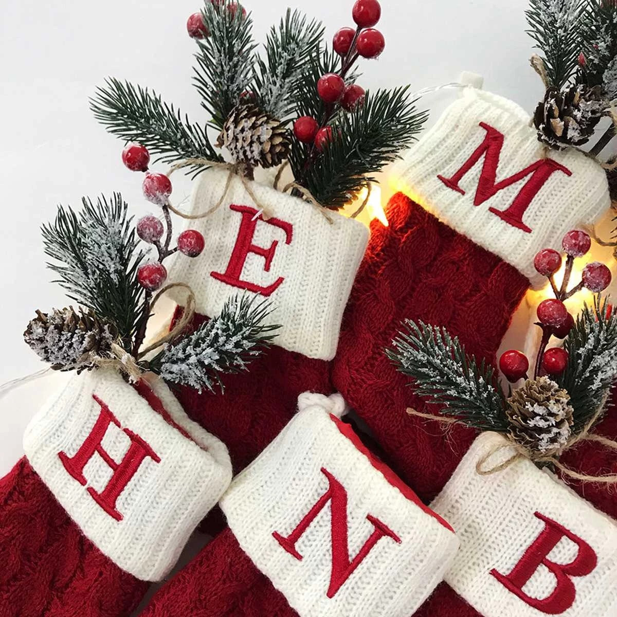 Christmas Socks Knitting Red Snowflake Alphabet Letters Christmas