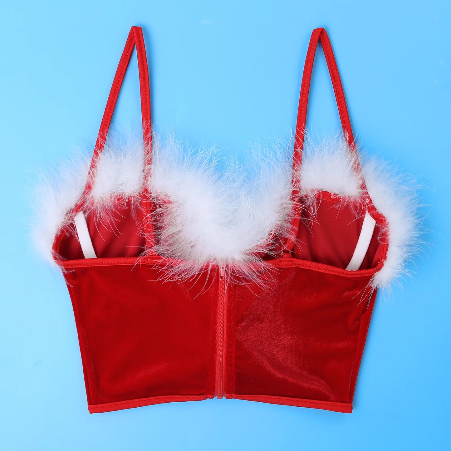Women's Christmas Uniform Santa Claus Outfit Red Velvet Crop Top
