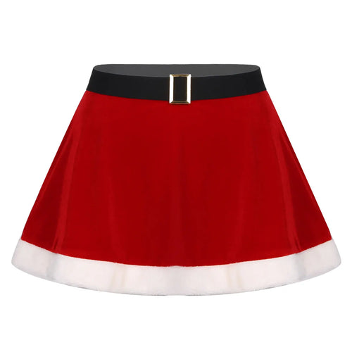 Women's Christmas Uniform Santa Claus Outfit Red Velvet Crop Top