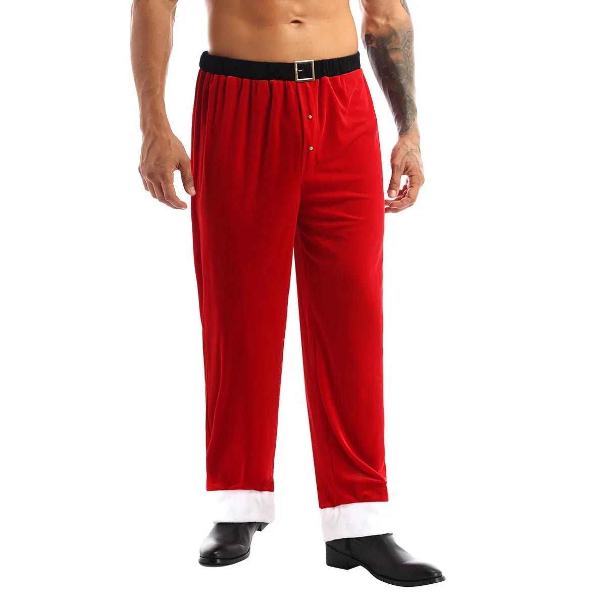 Mens Adult Christmas Santa Claus Costume Red Velvet Long Pants
