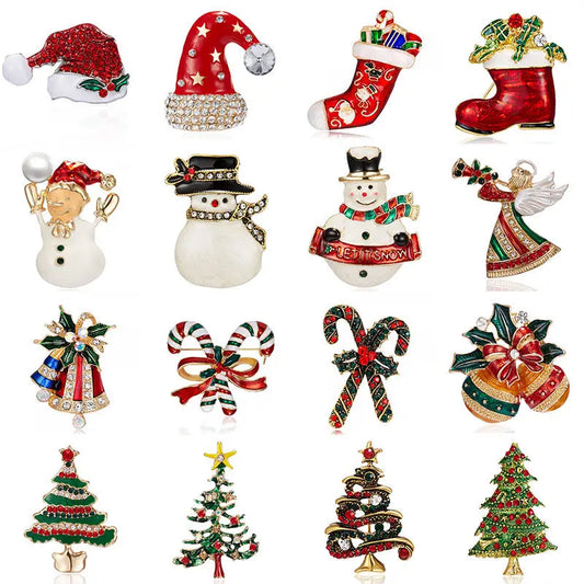 New Year Christmas Brooch For Women Fashion Snowman Santa Claus Tree