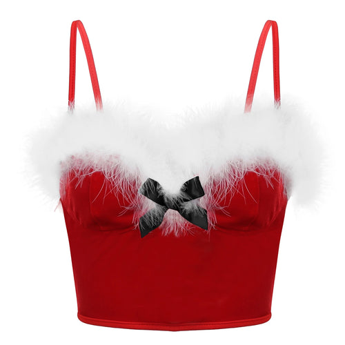 Women's Christmas Uniform Santa Claus Outfit Red Velvet Crop Top