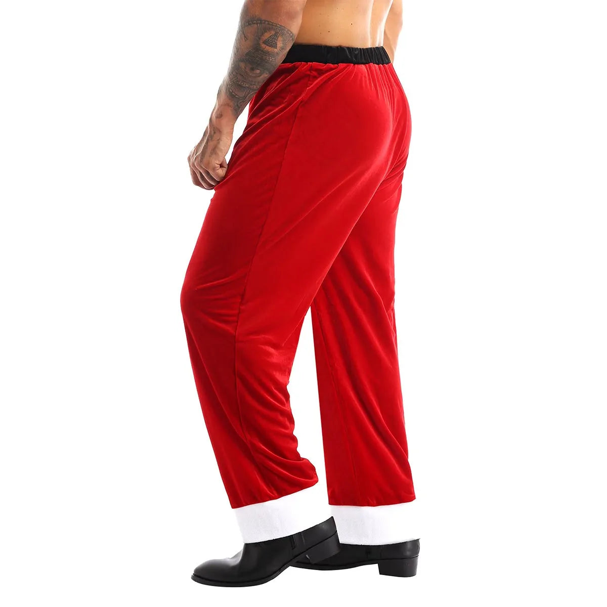 Mens Adult Christmas Santa Claus Costume Red Velvet Long Pants
