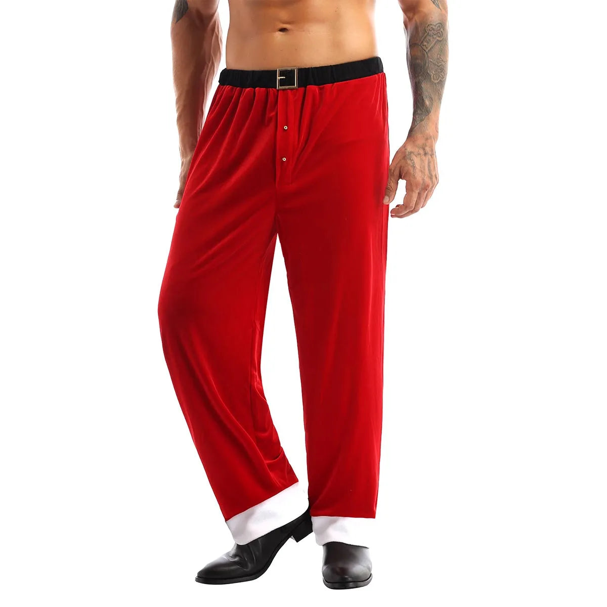 Mens Adult Christmas Santa Claus Costume Red Velvet Long Pants