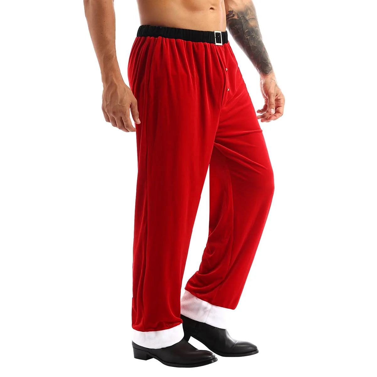 Mens Adult Christmas Santa Claus Costume Red Velvet Long Pants