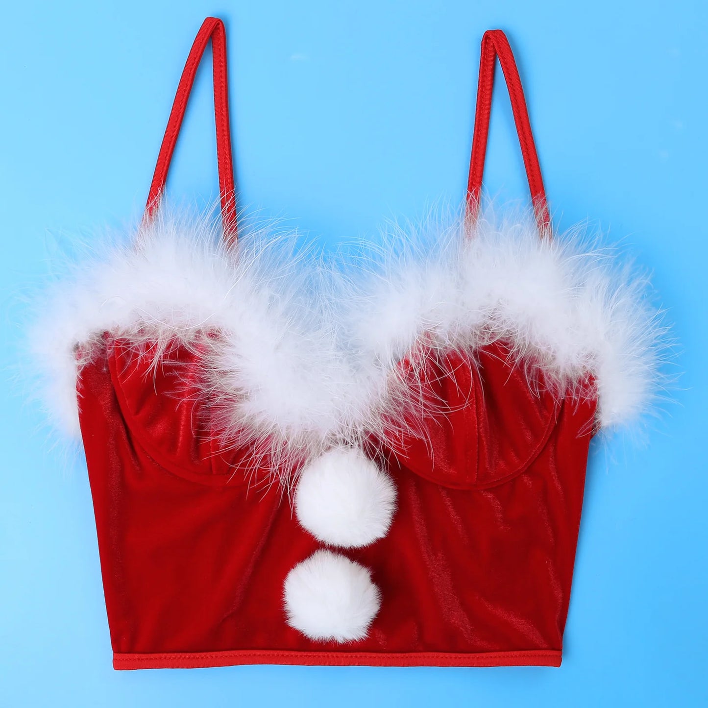 Women's Christmas Uniform Santa Claus Outfit Red Velvet Crop Top