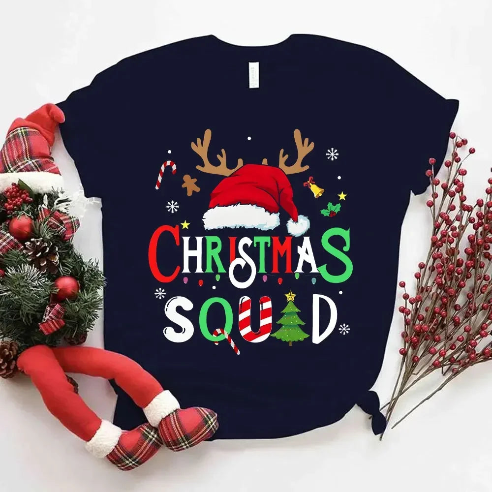 Family Christmas 2024 Squad Tshirts Matching Christmas Santa Reindeer