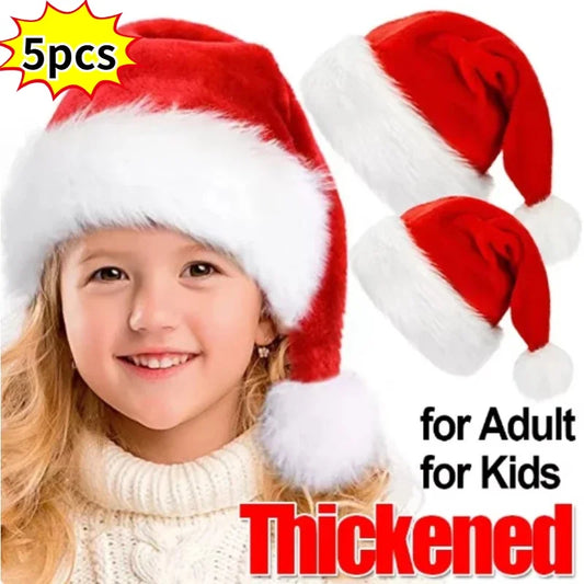 Plush Christmas Santa Hat Xmas Long Plush Holiday Red Hat for Adults