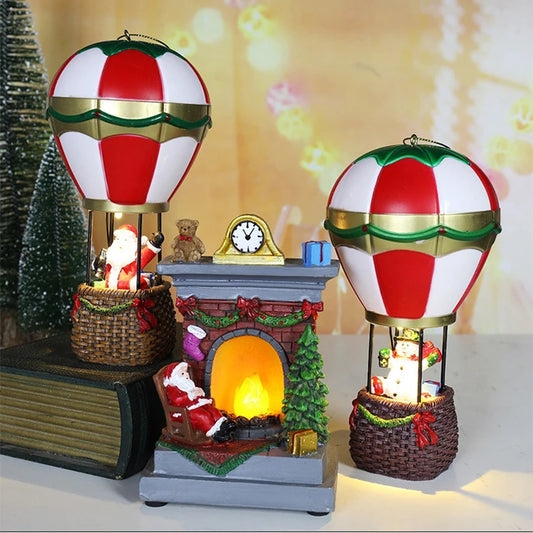 Christmas Glowing Ornaments Santa Claus Snowman Fireplace Resin LED