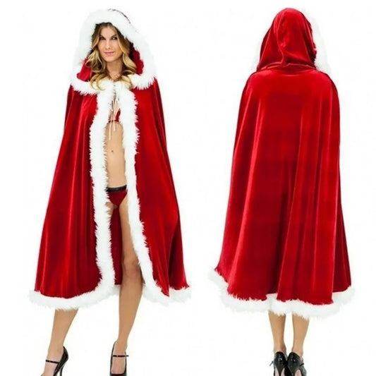 Halloween Christmas Costumes Adult Women Sexy Hooded Cloak Mrs Santa