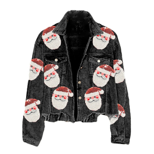 Sequined Santa Claus Vintage Jackets Single Breasted Christmas