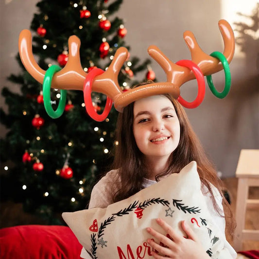 New Year Decoration Santa Funny Reindeer Antler Hat Inflatable Toys