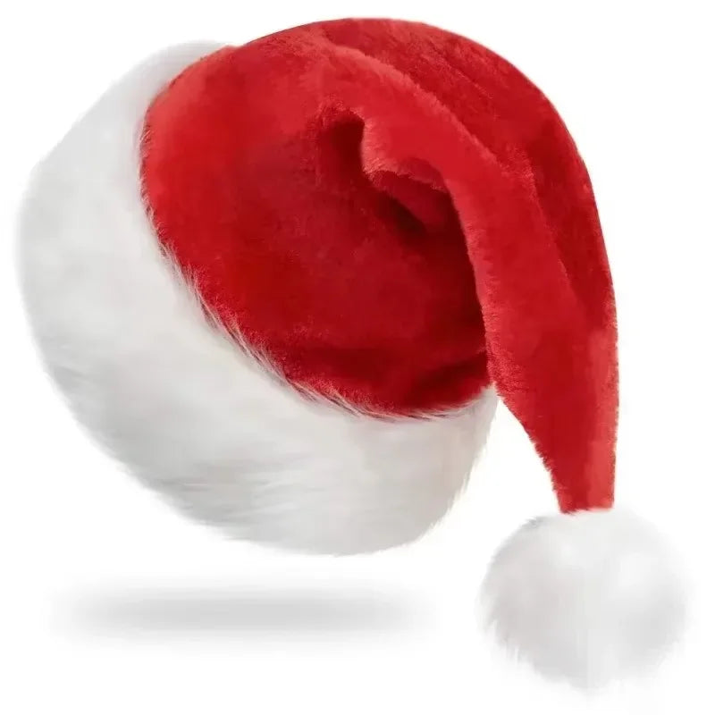 Plush Christmas Santa Hat Xmas Long Plush Holiday Red Hat for Adults