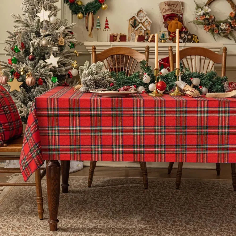 Plaid Tablecloth Xmas Christmas Red Green Rectangle Party Table Cloth