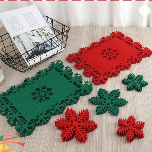12Pcs/set Christmas Placemats Snowflake Shaped Felt Cup Mat Anti-Skid