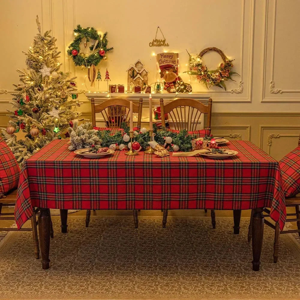 Plaid Tablecloth Xmas Christmas Red Green Rectangle Party Table Cloth
