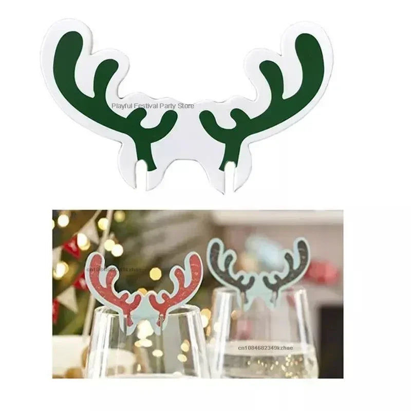10pcs/set Christmas Glass Cup Card Santa Claus Hat Wine Glass Decor