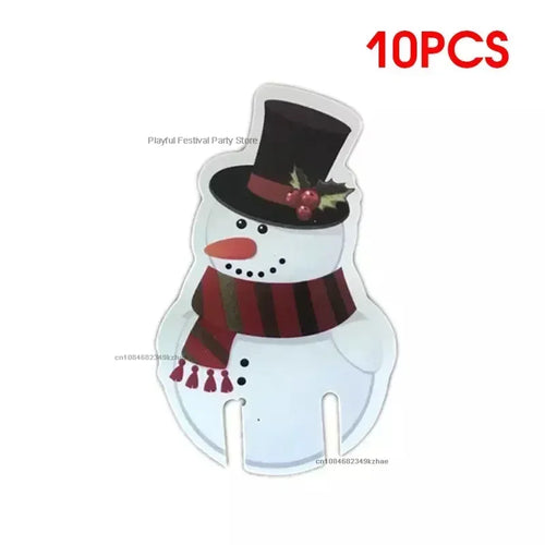 10pcs/set Christmas Glass Cup Card Santa Claus Hat Wine Glass Decor