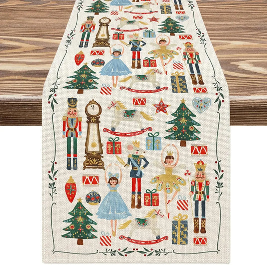 Christmas Watercolor Nutcracker Linen Table Runners Dresser Scarf