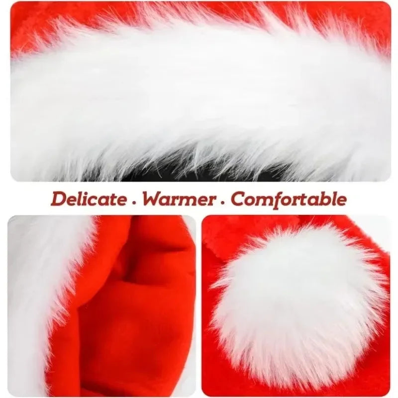 Plush Christmas Santa Hat Xmas Long Plush Holiday Red Hat for Adults