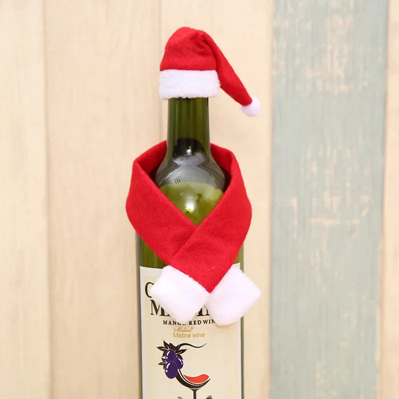 Merry Christmas Drink Bottle Bag Set Wine Bottle Covers Red Santa