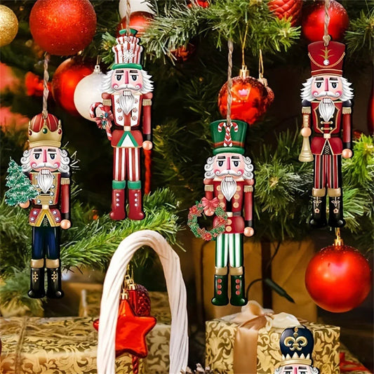 12pcs Christmas Nutcracker Soldier Wooden Pendant Xmas Tree Hanging