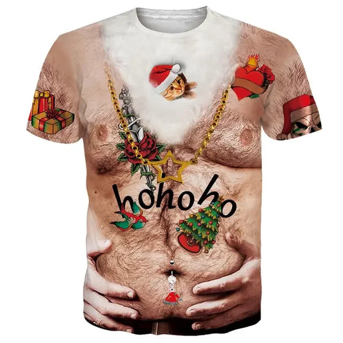 Funny Muscle Santa Claus Costume T-shirt 3D Printed Men Women T-shirt