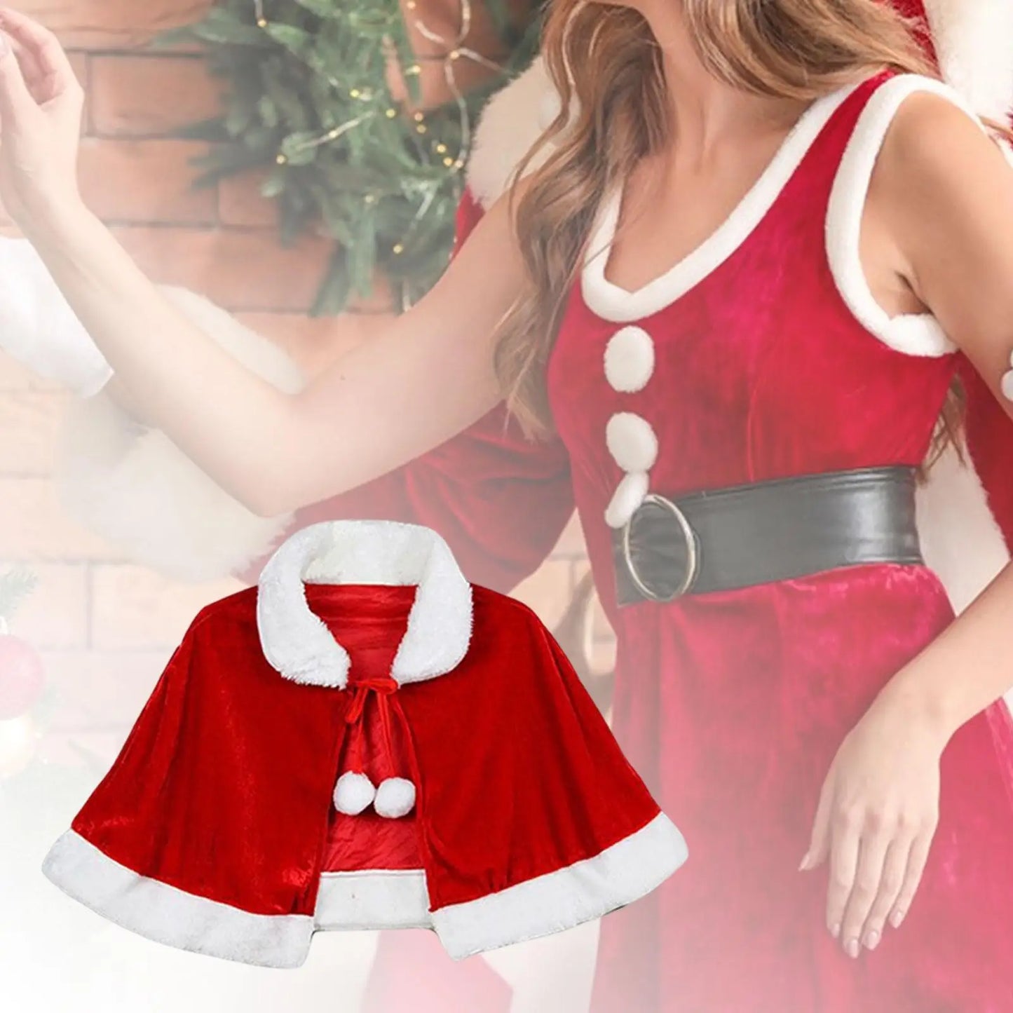New Year Winter Red Velvet Cape Cloak Christmas Women Girl Shawl Party