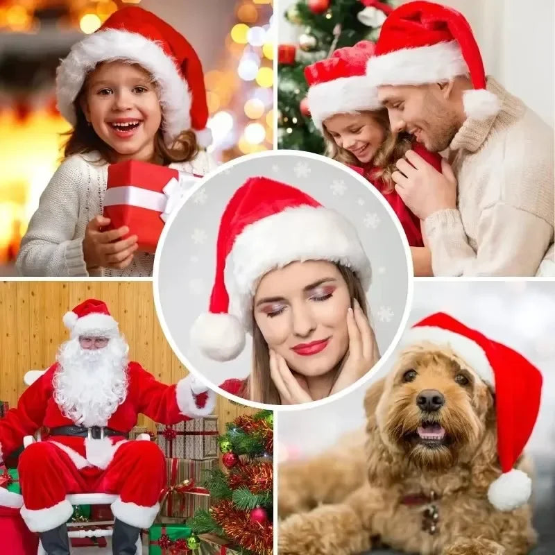 Plush Christmas Santa Hat Xmas Long Plush Holiday Red Hat for Adults