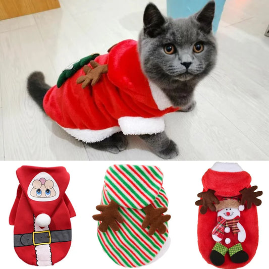 Christmas Sphynx Cat Hooded Sweater Winter Warm Pet Costume for Cats