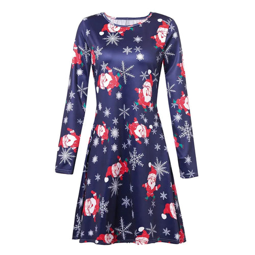 Christmas Deer Women Short Dresses Long Sleeve Festival Ladies Red