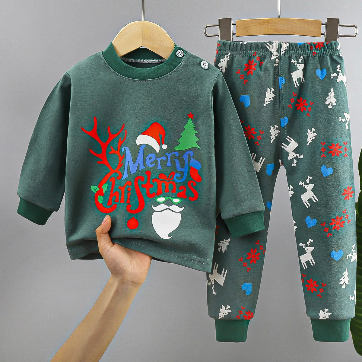 Christmas Kids Sets Cotton  Long Sleeve Children's Clothing Boy Girl