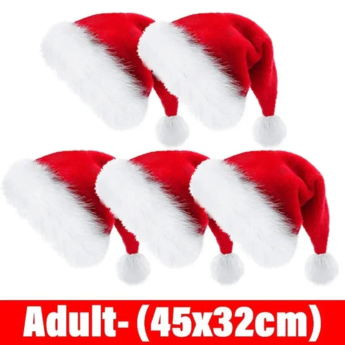 Plush Christmas Santa Hat Xmas Long Plush Holiday Red Hat for Adults