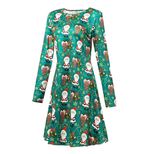 Christmas Deer Women Short Dresses Long Sleeve Festival Ladies Red