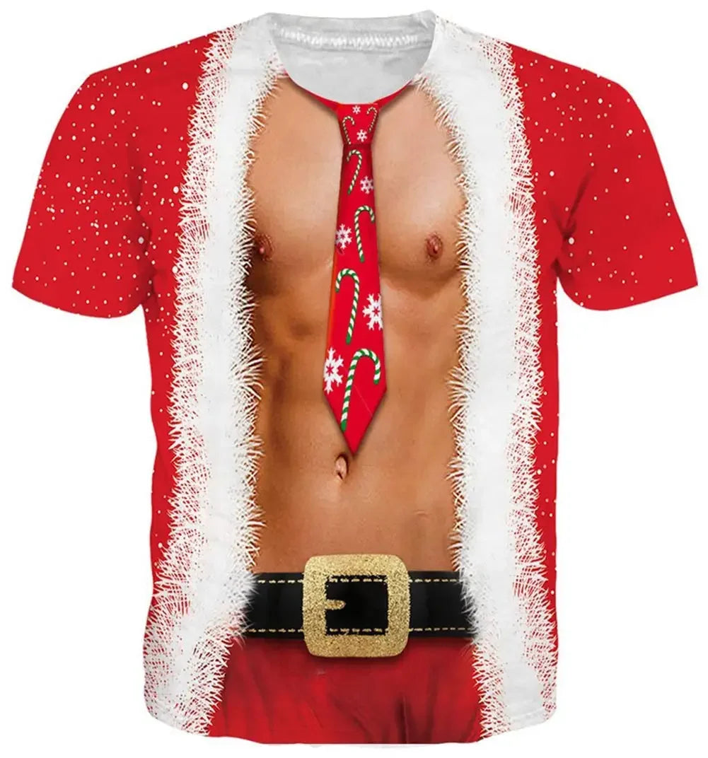 Funny Muscle Santa Claus Costume T-shirt 3D Printed Men Women T-shirt