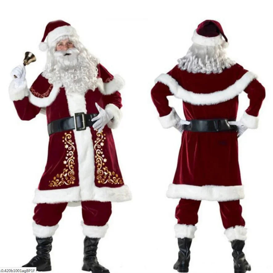 Adults 8pcs Men Christmas Santa Claus Suit Costume Cosplay Clothes
