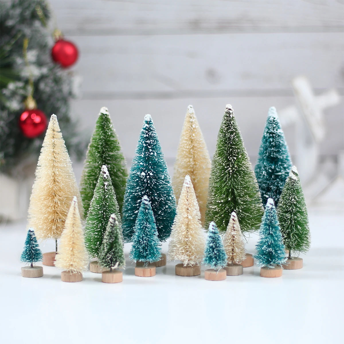 Artificial Mini Wooden Christmas Tree Blue Green White Gold Tower Pine