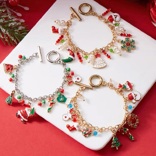 Fashion Santa Claus Snowman Star Christmas Tree Pendant Bracelet For