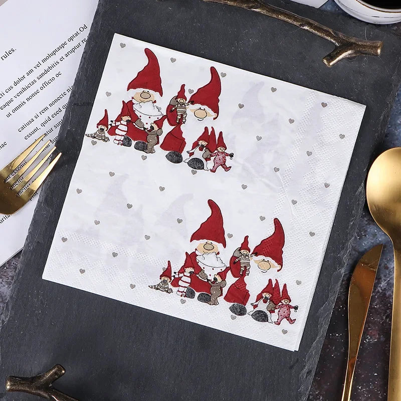 20pcs/Pac 33cm 2-Ply Christmas Snowman Printed Napkins Restaurant