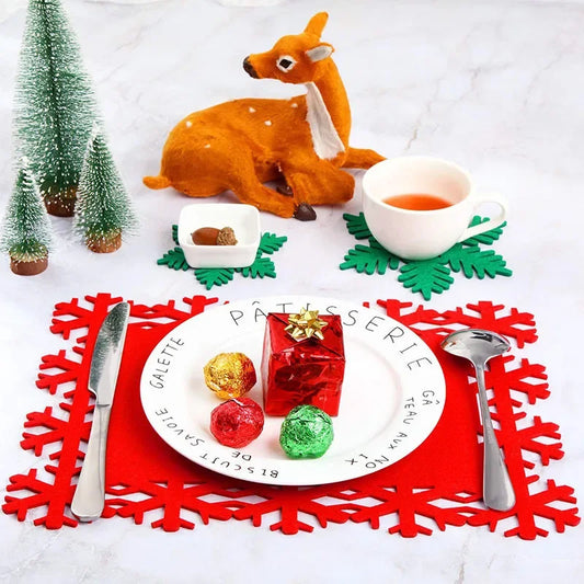 12Pcs/set Christmas Placemats Snowflake Shaped Felt Cup Mat Anti-Skid