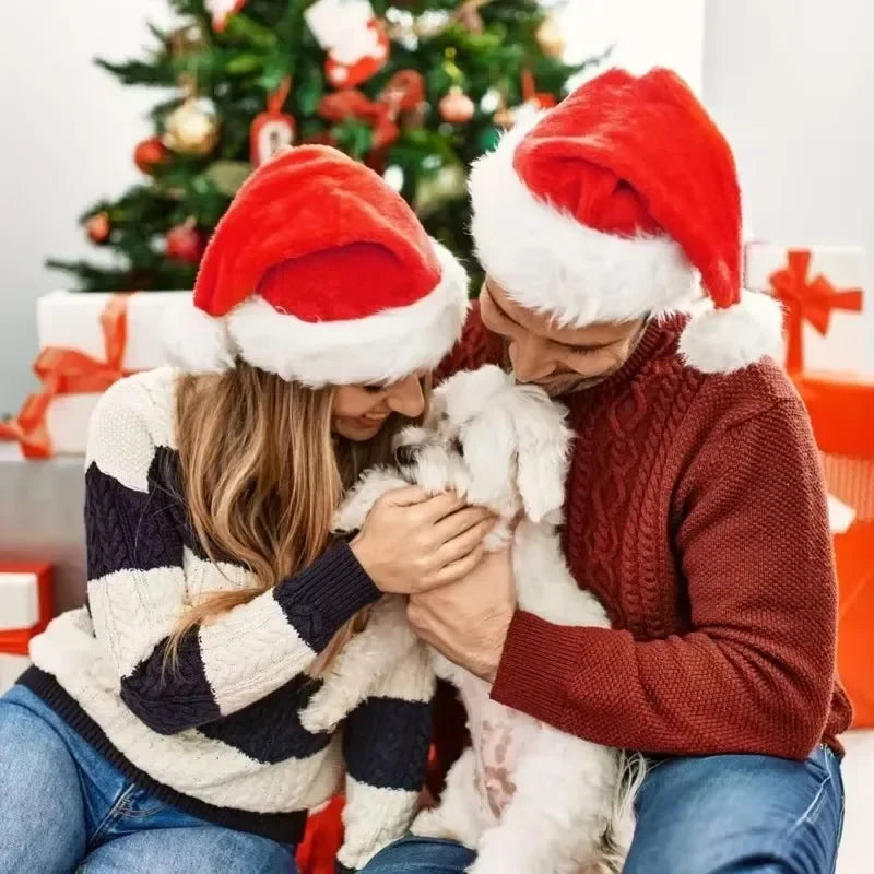 Plush Christmas Santa Hat Xmas Long Plush Holiday Red Hat for Adults