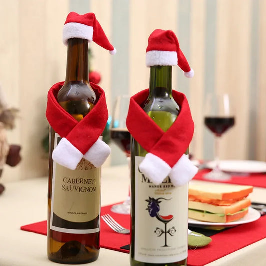 Merry Christmas Drink Bottle Bag Set Wine Bottle Covers Red Santa