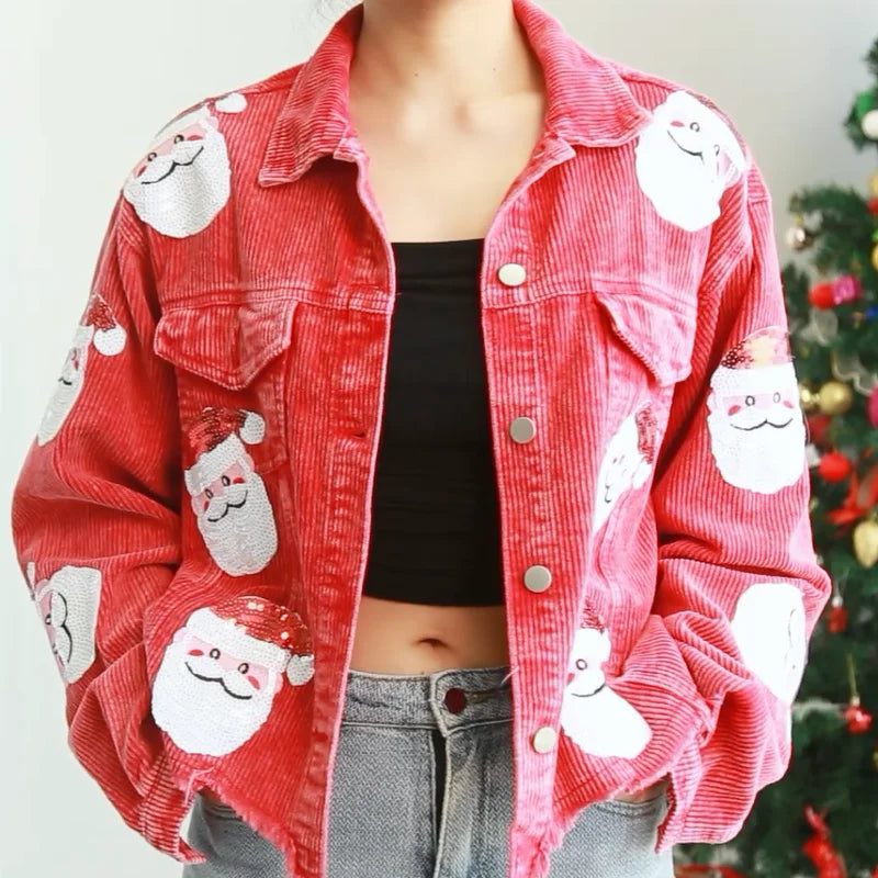 Sequined Santa Claus Vintage Jackets Single Breasted Christmas