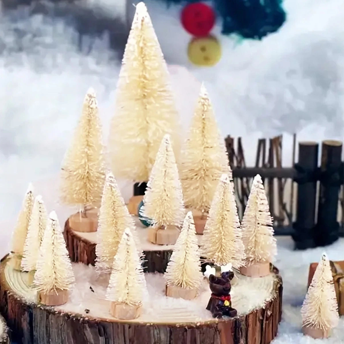Artificial Mini Wooden Christmas Tree Blue Green White Gold Tower Pine