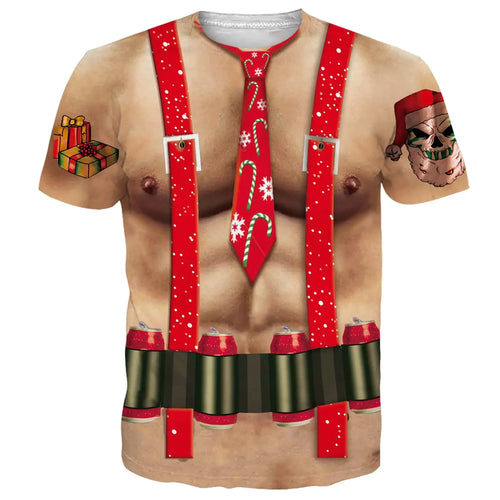 Funny Muscle Santa Claus Costume T-shirt 3D Printed Men Women T-shirt