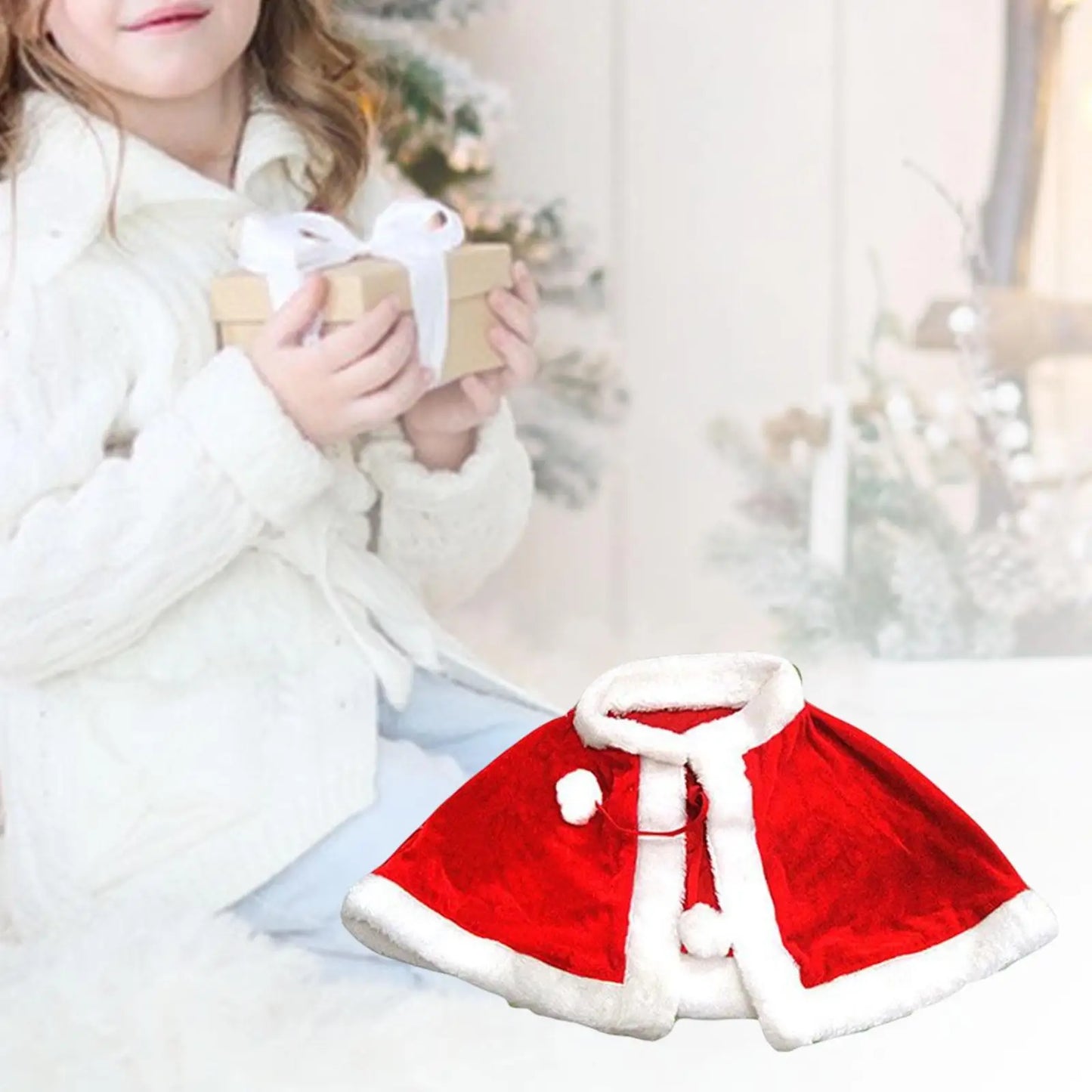New Year Winter Red Velvet Cape Cloak Christmas Women Girl Shawl Party